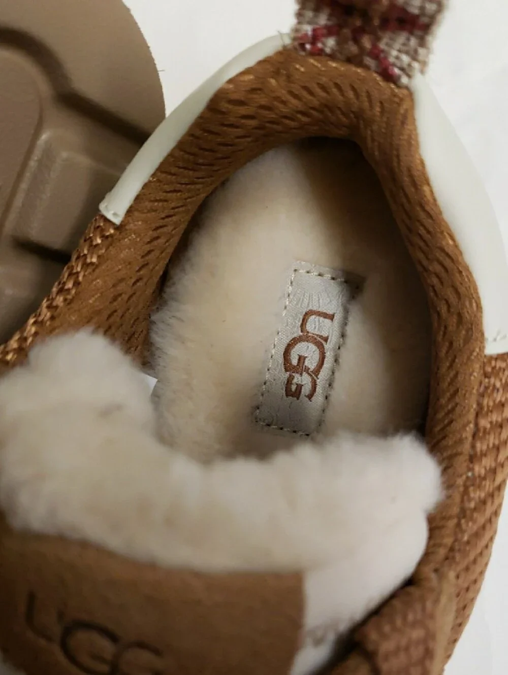 UGG Chestnut Brown Suede Lace-Up Sneakers with Shearling Collar, Size 6